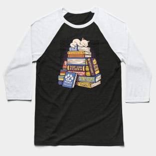 Cat Books Feline Library by Tobe Fonseca Baseball T-Shirt